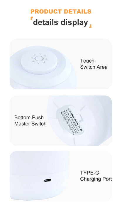 Touch Sensor Table Lamp USB Rechargeable 3 Colors Dimmable LED Night Light Portable Baby Bedroom Bedside Reading Desk Lamp