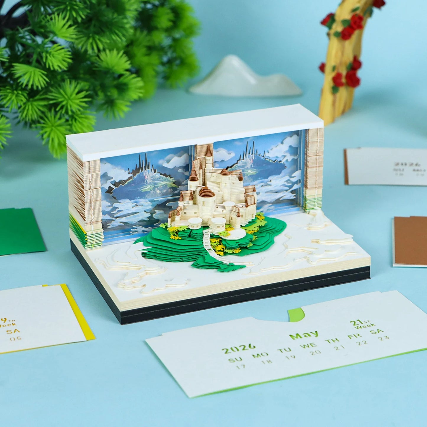 Omoshiroi Block 2026 Calendar Memo Pad 3D Carving Notepad TearOff Paper Memo Pad Block Notes Castle SKY Calendar Christmas Gift - The Shop At Crown Perth
