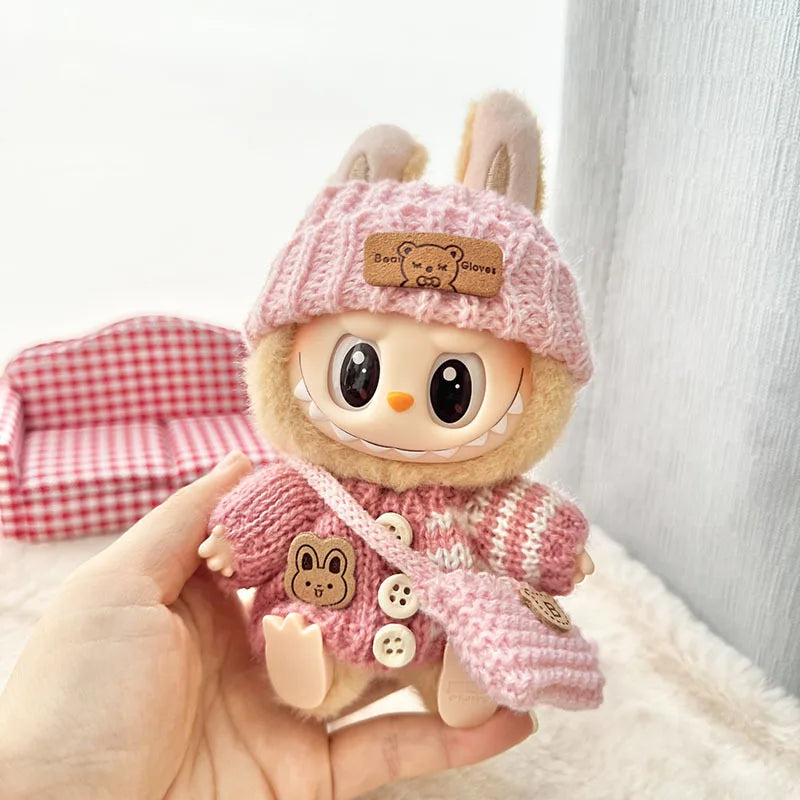 Doll clothes for Labubu Outfit V1 V2 V3 17cm Dolls Sitting Accessories Glasses Clothing Designer Kids Gift Sweater Hat Bag Set - The Shop At Crown Perth
