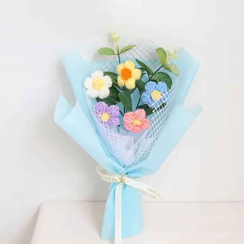 Hot Selling Gift Rose Bouquet Pink Tulip Simulated Flower Yarn Flower Handmade Knitted Flower - The Shop At Crown Perth