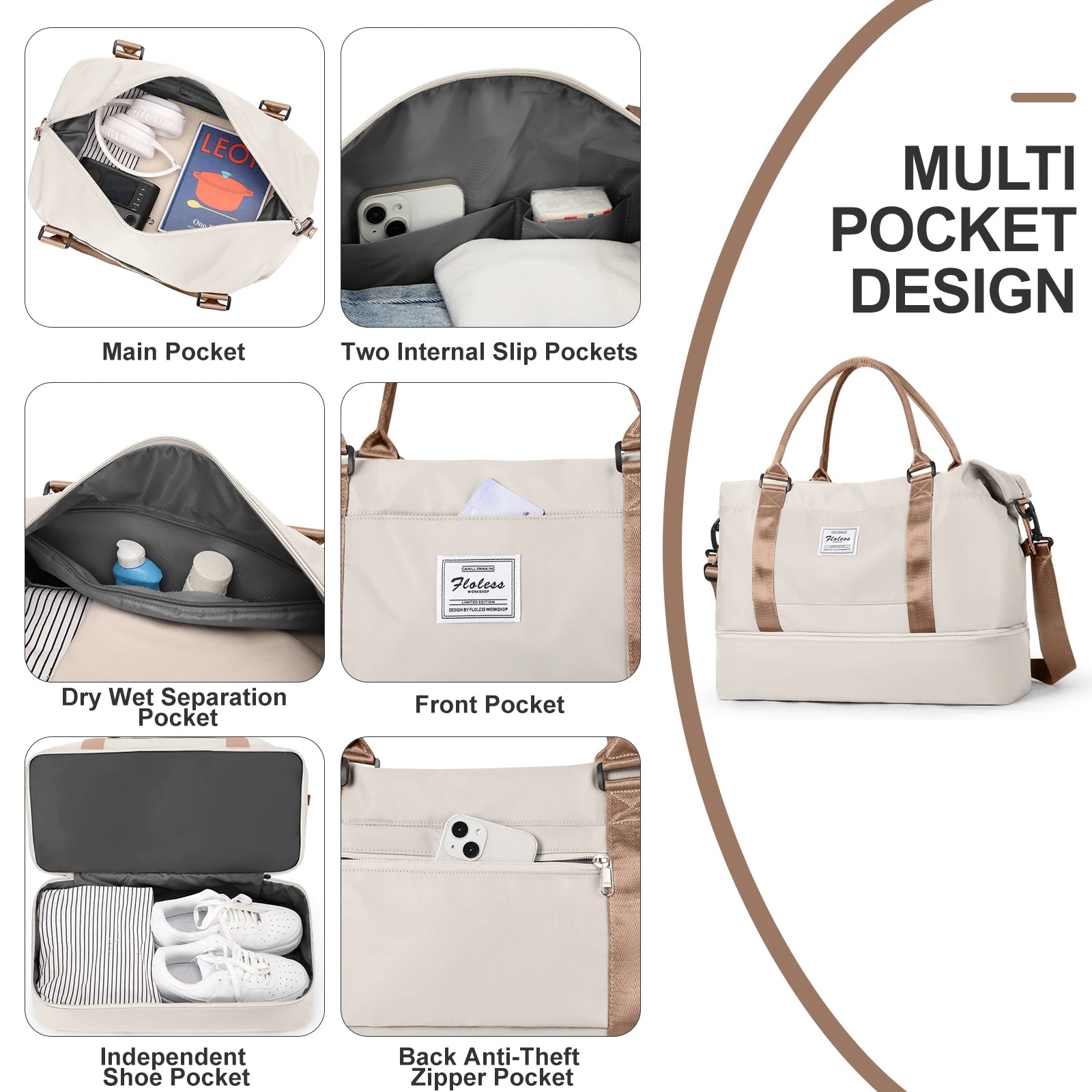 Travel Tote Bag, Lightweight Handbag with Shoe Compartment, Large Capacity Crossbody Shoulder Bag, Cabin Travel Bag, Sports Bag - The Shop At Crown Perth