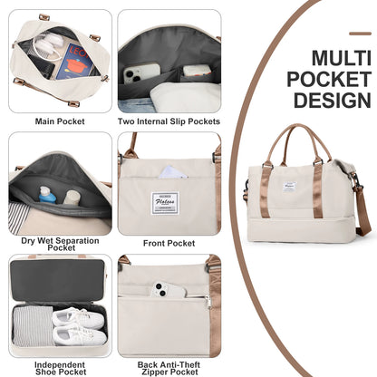 Travel Tote Bag, Lightweight Handbag with Shoe Compartment, Large Capacity Crossbody Shoulder Bag, Cabin Travel Bag, Sports Bag - The Shop At Crown Perth