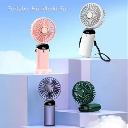 Folding Fan Mini Portable Hand-Held Fan Rechargeable Multifunctional Fan With Display Screen Neck Hanging Fans
