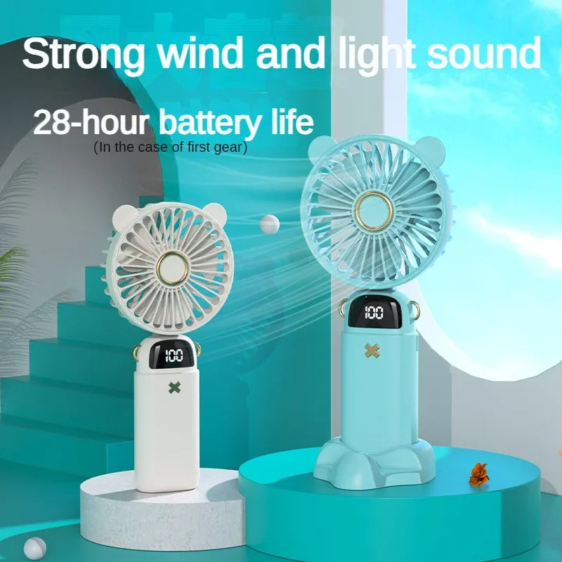 Handheld Fan Mini Foldable Portable Neck Hanging Fans 5 Speed USB Rechargeable 3000mAh Fan with Phone Stand and Display Screen - The Shop At Crown Perth