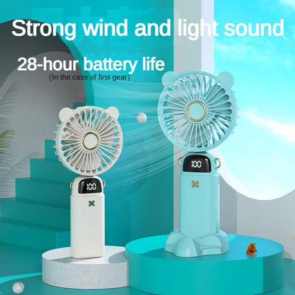 Handheld Fan Mini Foldable Portable Neck Hanging Fans 5 Speed USB Rechargeable 3000mAh Fan with Phone Stand and Display Screen - The Shop At Crown Perth