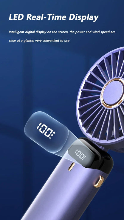 Folding Fan Mini Portable Hand-Held Fan Rechargeable Multifunctional Fan With Display Screen Neck Hanging Fans