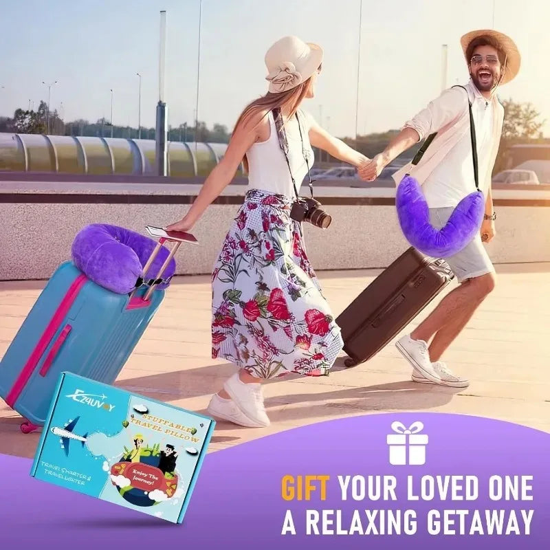 Travel Neck Pillow with Fillable Clothing U-Shaped Pillowcase, Extra Storage Bag, Velvet Neck Pillow Cover for Airplane Travel - The Shop At Crown Perth