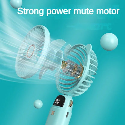Handheld Fan Mini Foldable Portable Neck Hanging Fans 5 Speed USB Rechargeable 3000mAh Fan with Phone Stand and Display Screen - The Shop At Crown Perth