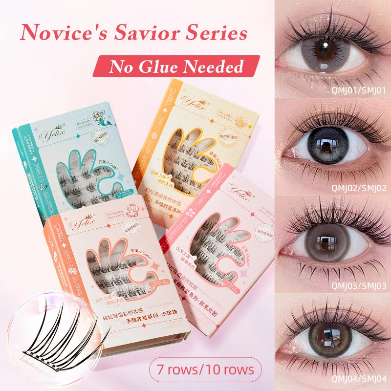 Yelix Self-adhesive Glue Free False Eyelashes Reusable DIY Segmented DIY Lashes Clusters No Glue Needed Natural Soft Lashes - The Shop At Crown Perth