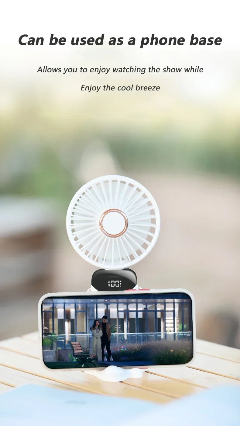Folding Fan Mini Portable Hand-Held Fan Rechargeable Multifunctional Fan With Display Screen Neck Hanging Fans
