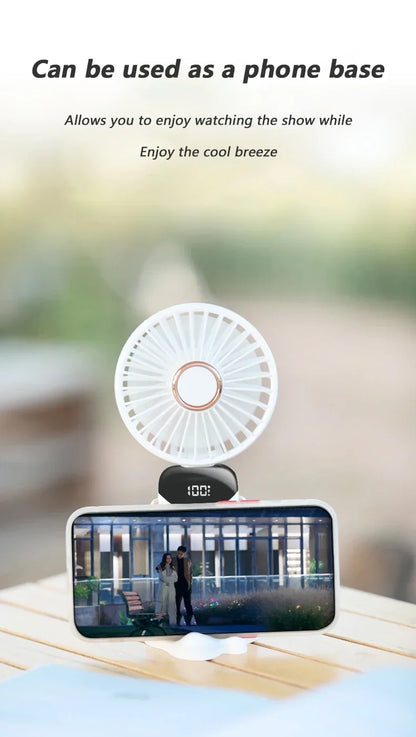 Folding Fan Mini Portable Hand-Held Fan Rechargeable Multifunctional Fan With Display Screen Neck Hanging Fans