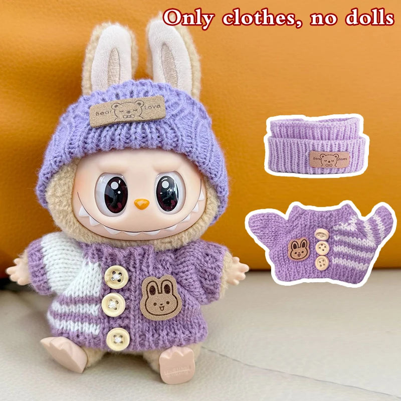 Doll clothes for Labubu Outfit V1 V2 V3 17cm Dolls Sitting Accessories Glasses Clothing Designer Kids Gift Sweater Hat Bag Set - The Shop At Crown Perth