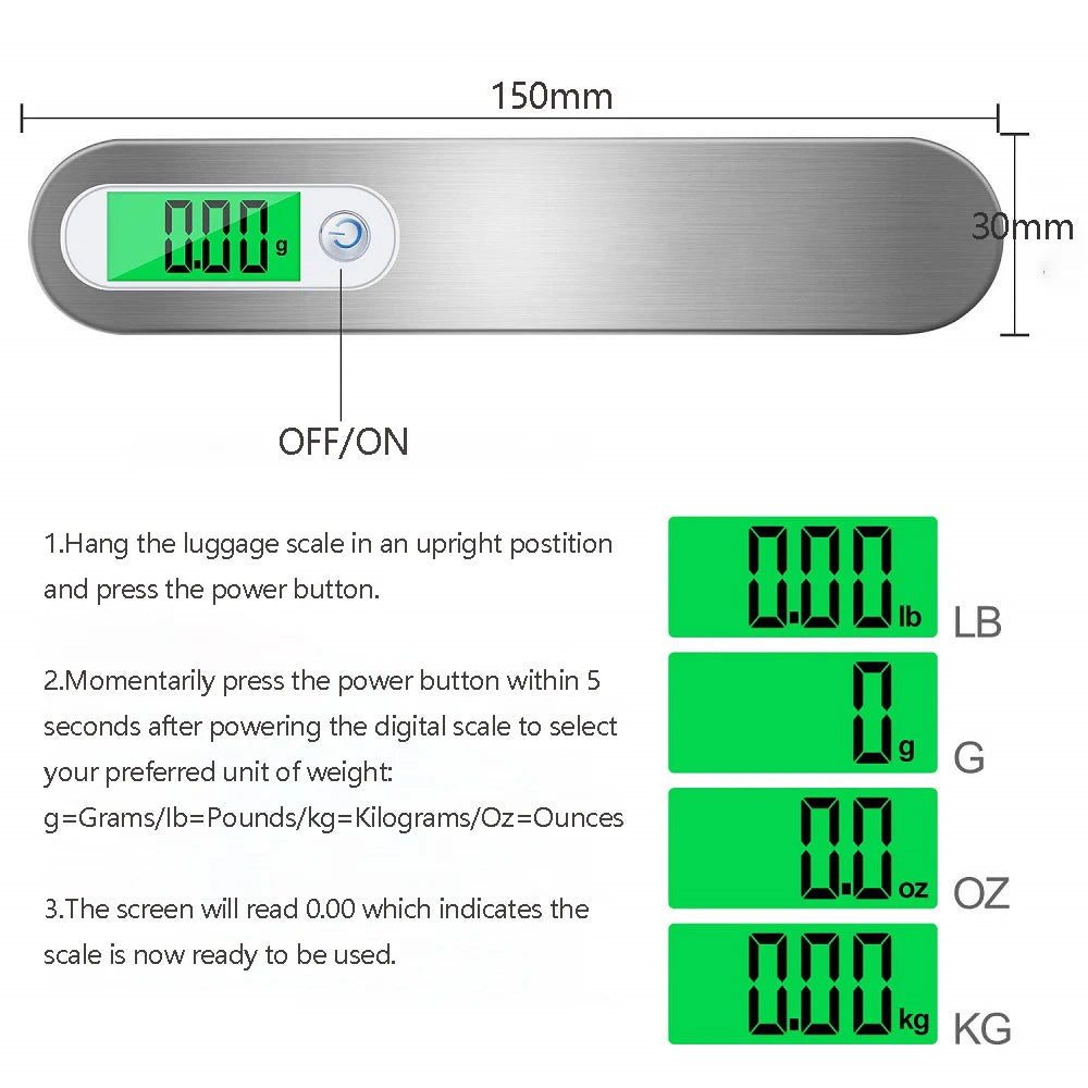 LCD Digital Luggage Scale 50kg X 10g Portable Electronic Scale Weight Balance Suitcase Travel Bag Hanging Steelyard Hook Scale - The Shop At Crown Perth