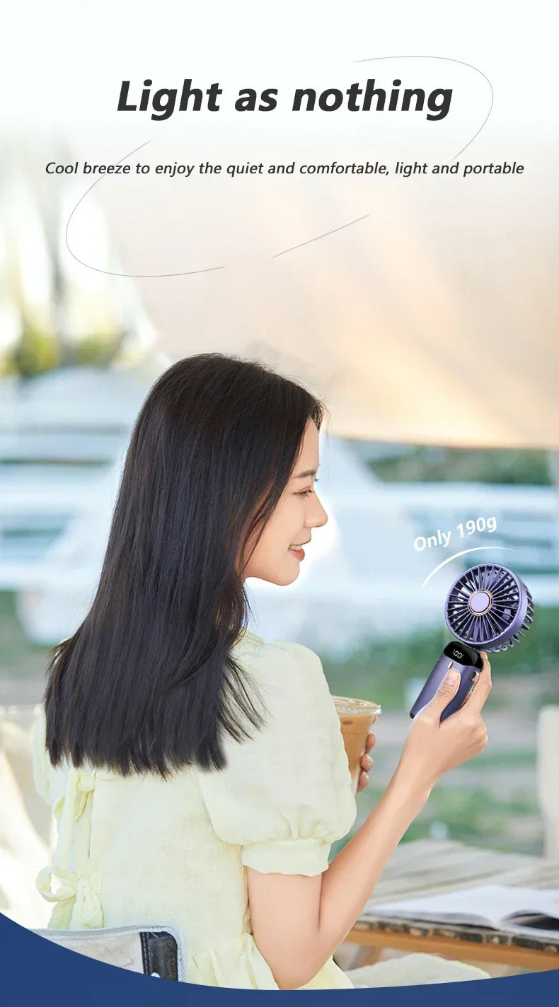 Folding Fan Mini Portable Hand-Held Fan Rechargeable Multifunctional Fan With Display Screen Neck Hanging Fans