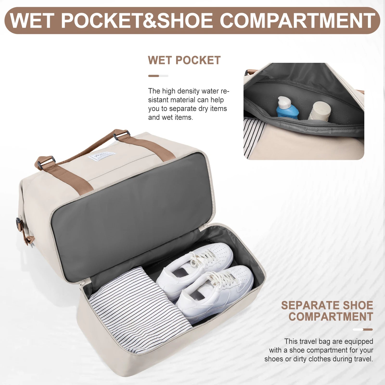 Travel Tote Bag, Lightweight Handbag with Shoe Compartment, Large Capacity Crossbody Shoulder Bag, Cabin Travel Bag, Sports Bag - The Shop At Crown Perth