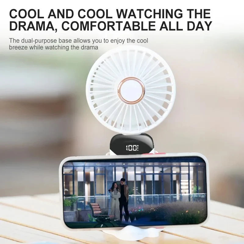 3000mAh Handheld Mini Fan Foldable Portable Neck Hanging Fans 5 Speed USB Rechargeable Fan with Phone Stand and Display Screen - The Shop At Crown Perth