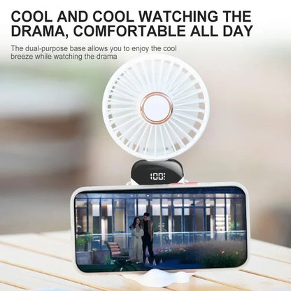 3000mAh Handheld Mini Fan Foldable Portable Neck Hanging Fans 5 Speed USB Rechargeable Fan with Phone Stand and Display Screen - The Shop At Crown Perth
