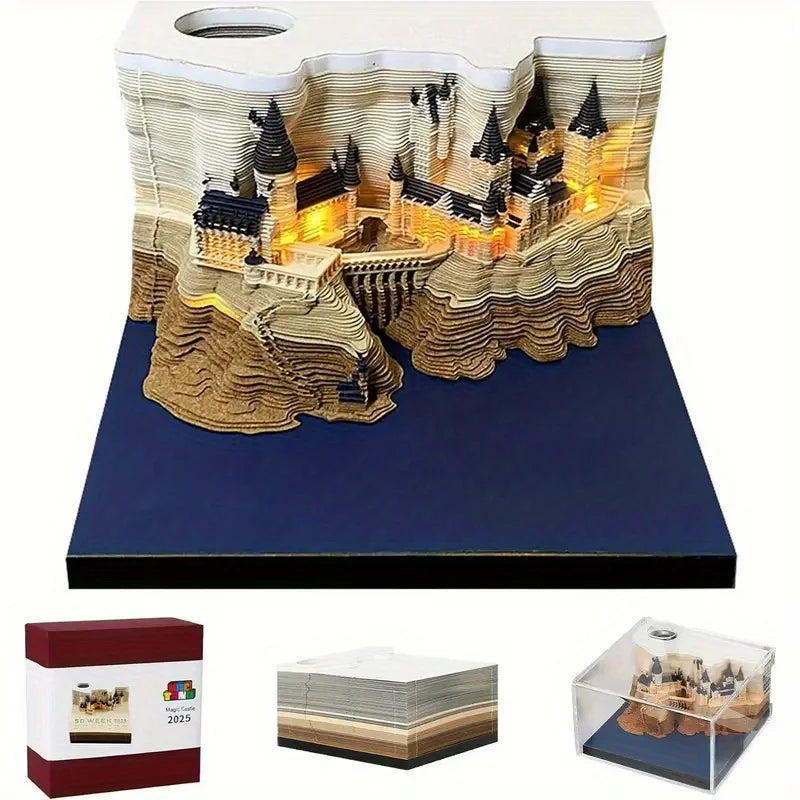 2025 Desk 3D Calendar Pop-Up Castl Calendar  Carving Art Memo Notepad Gift for Christmas Housewarming Desktop Decoration - The Shop At Crown Perth