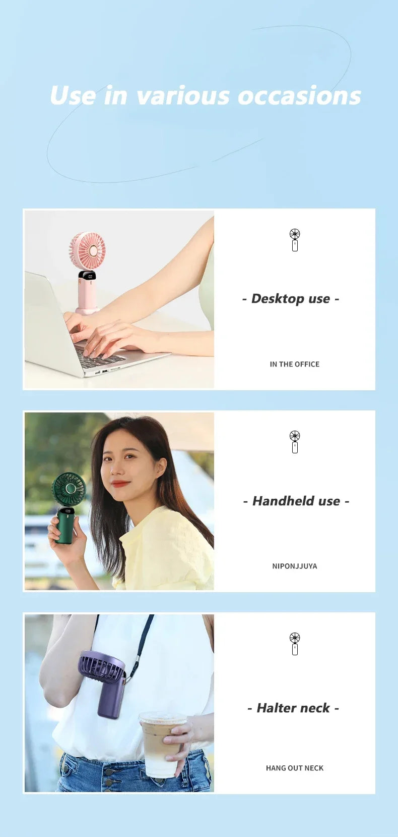 Folding Fan Mini Portable Hand-Held Fan Rechargeable Multifunctional Fan With Display Screen Neck Hanging Fans