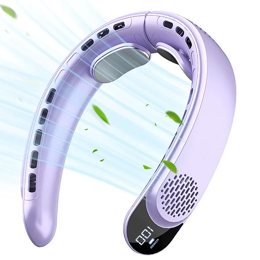 New Quad-Core USB Neck Fan Turbine Vaneless Design Easy Control 4000mAh Digital display for Outdoor Portable Fan Summer Gift - The Shop At Crown Perth