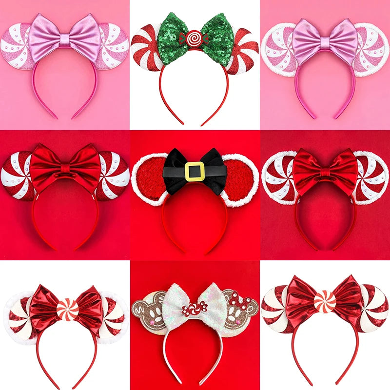 Disney Mickey Mouse Ear Hairbands Lollipop Candy Cane Bows Christmas Headband for Adults Party Kids Women Plush Hair Accessories - The Shop At Crown Perth