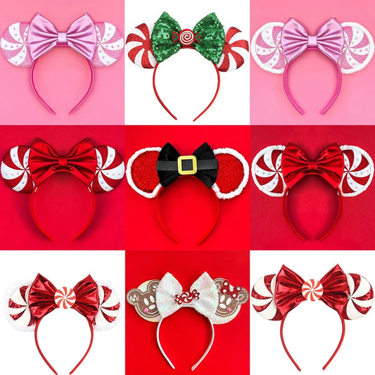 Disney Mickey Mouse Ear Hairbands Lollipop Candy Cane Bows Christmas Headband for Adults Party Kids Women Plush Hair Accessories - The Shop At Crown Perth
