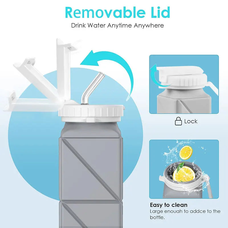 620ml Collapsible Water Bottle Cup with Straw Lid Leakproof BPA Free Silicone Foldable Water Bottle for Travel Gym Camping Sport - The Shop At Crown Perth