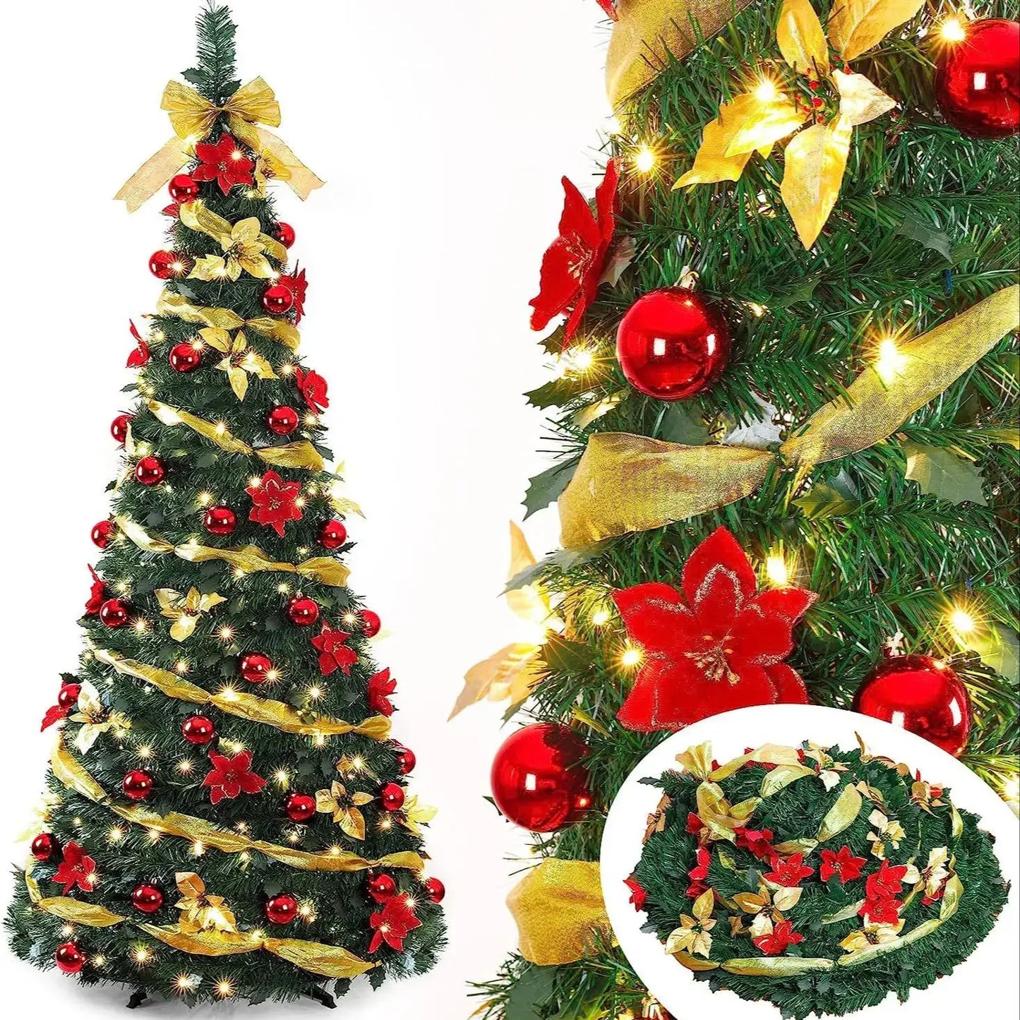 Foldable Pre-Decorated Christmas Tree Pop-Up Festive Decoration Home Decor Portable Christmas Tree 120/150/180/210cm - The Shop At Crown Perth