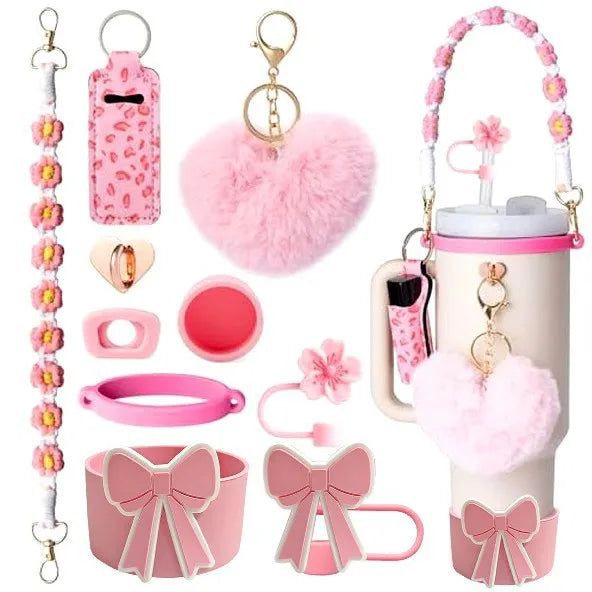 cross-border stanley accessories christmas stanley icecup diy bow decorated cup cover lipstick cover fuzzy ball - The Shop At Crown Perth