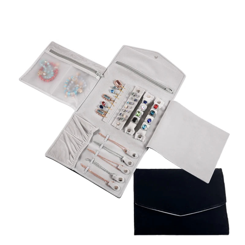 Travel Bracelet Jewelry Organizer Roll Up Bag Portable Velvet Ring Earrings Pendant Necklace Storage Bag Ornaments Foldable Case - The Shop At Crown Perth