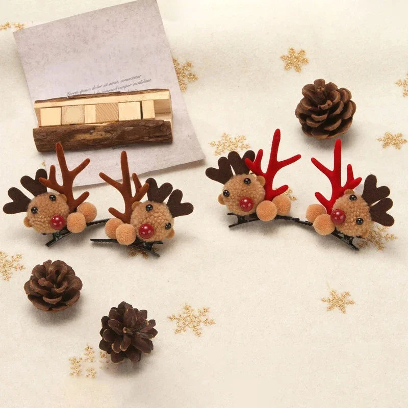 Christmas Antler Hair Clips Deer Ear Hairpins Festivals Christmas Headbands Pine Cones Hair Ball Adult Headwear Hair Accessories - The Shop At Crown Perth