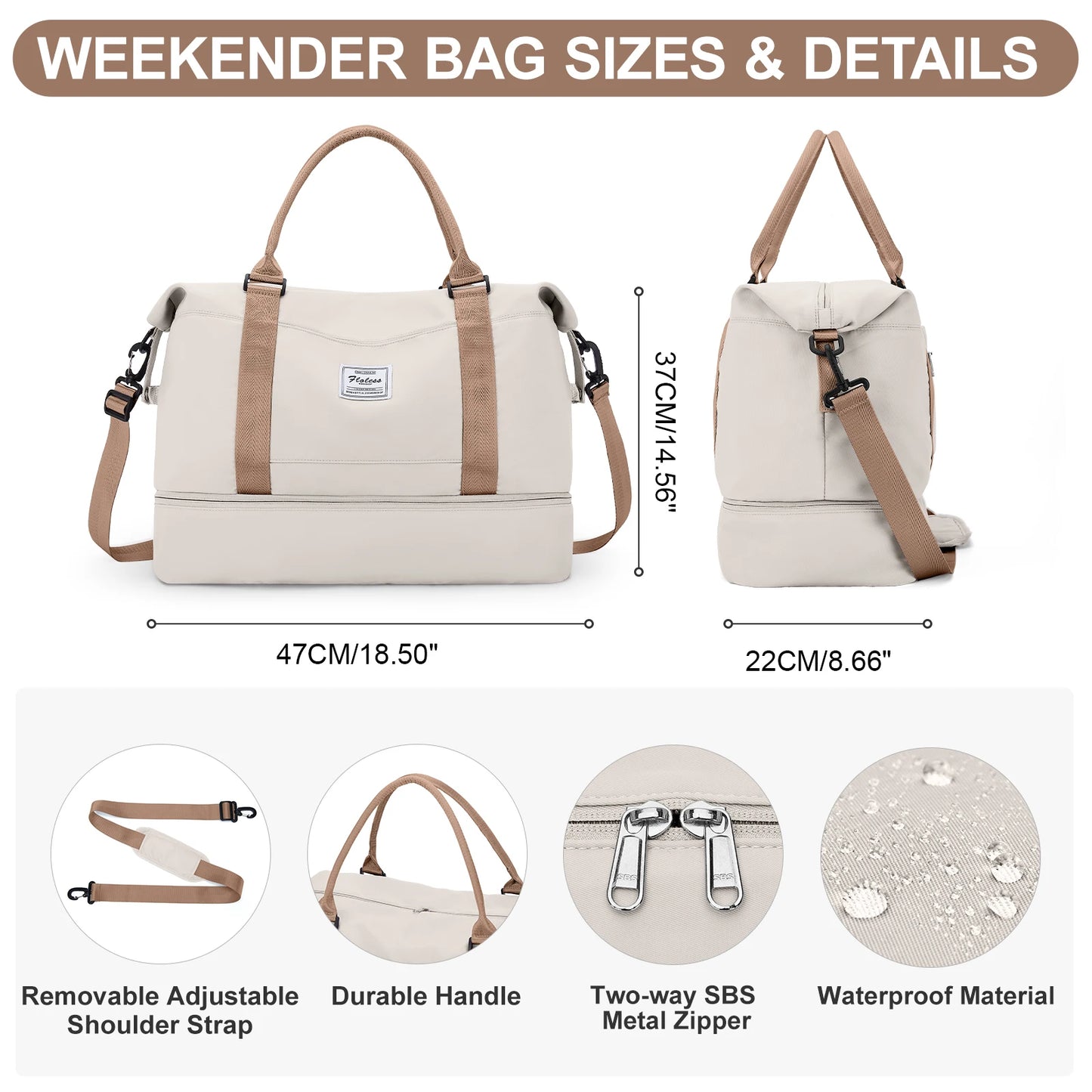 Travel Tote Bag, Lightweight Handbag with Shoe Compartment, Large Capacity Crossbody Shoulder Bag, Cabin Travel Bag, Sports Bag - The Shop At Crown Perth