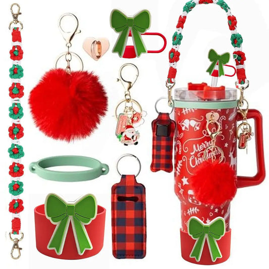 cross-border stanley accessories christmas stanley icecup diy bow decorated cup cover lipstick cover fuzzy ball - The Shop At Crown Perth