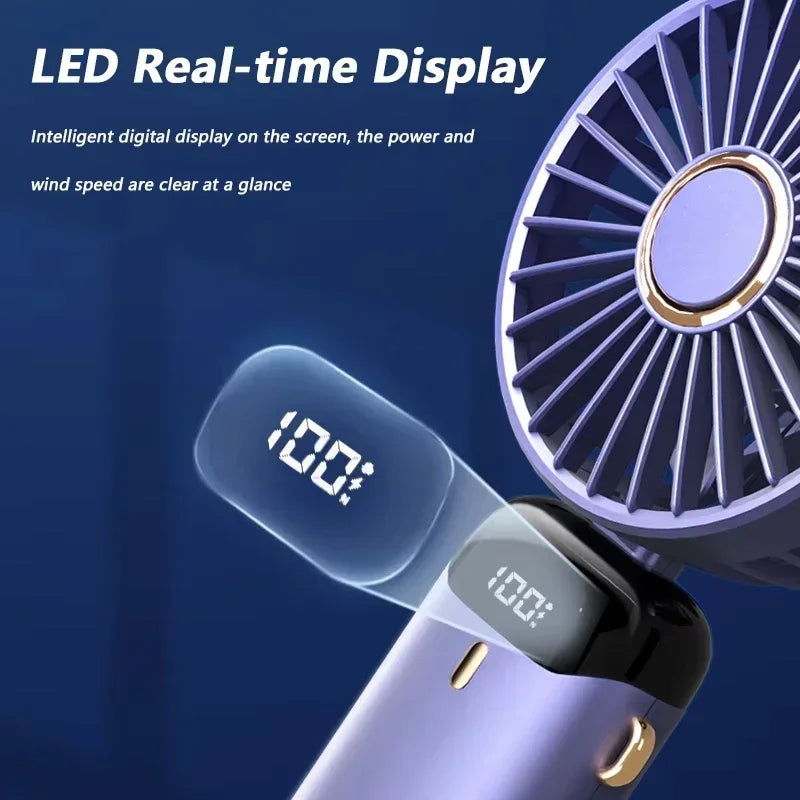 Folding Fan Mini Portable Hand-Held Fan Rechargeable Multifunctional Fan With Display Screen Neck Hanging Fans