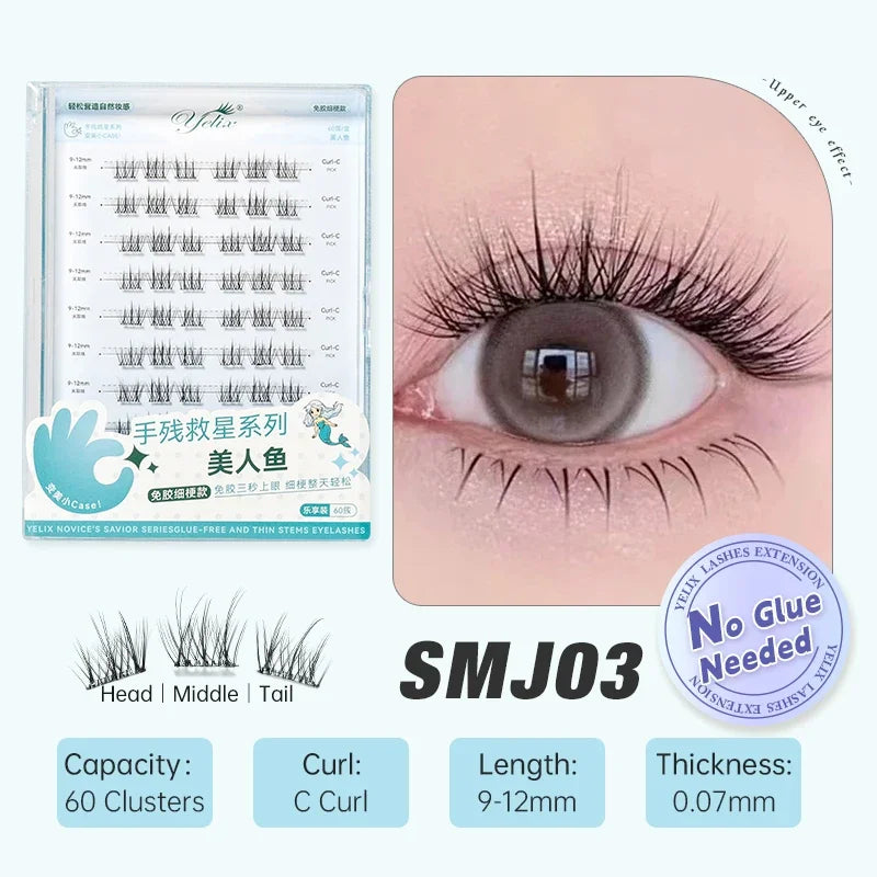 Yelix Self-adhesive Glue Free False Eyelashes Reusable DIY Segmented DIY Lashes Clusters No Glue Needed Natural Soft Lashes - The Shop At Crown Perth