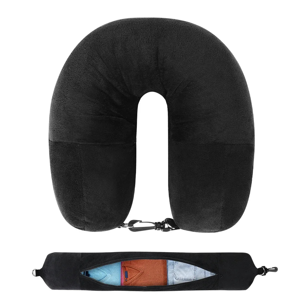 Travel Neck Pillow with Fillable Clothing U-Shaped Pillowcase, Extra Storage Bag, Velvet Neck Pillow Cover for Airplane Travel - The Shop At Crown Perth