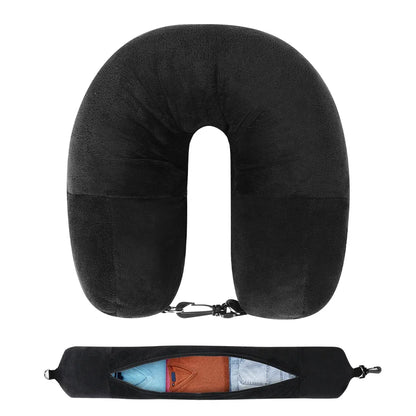 Travel Neck Pillow with Fillable Clothing U-Shaped Pillowcase, Extra Storage Bag, Velvet Neck Pillow Cover for Airplane Travel - The Shop At Crown Perth