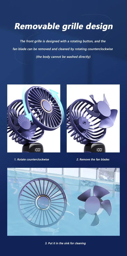 Folding Fan Mini Portable Hand-Held Fan Rechargeable Multifunctional Fan With Display Screen Neck Hanging Fans