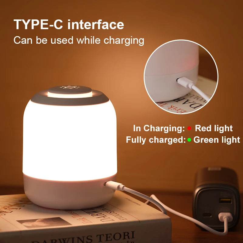 Touch Sensor Table Lamp USB Rechargeable 3 Colors Dimmable LED Night Light Portable Baby Bedroom Bedside Reading Desk Lamp