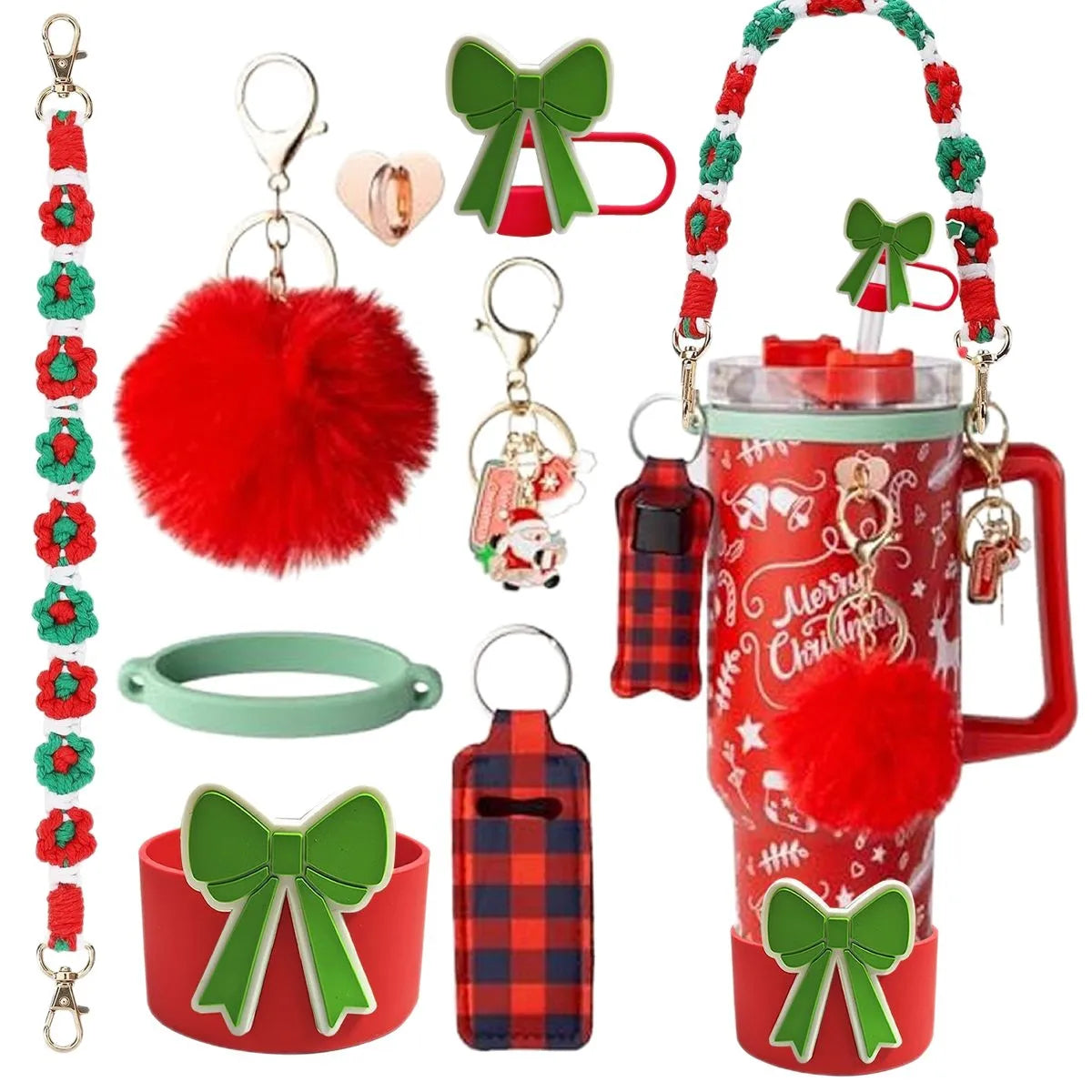 cross-border stanley accessories christmas stanley icecup diy bow decorated cup cover lipstick cover fuzzy ball - The Shop At Crown Perth