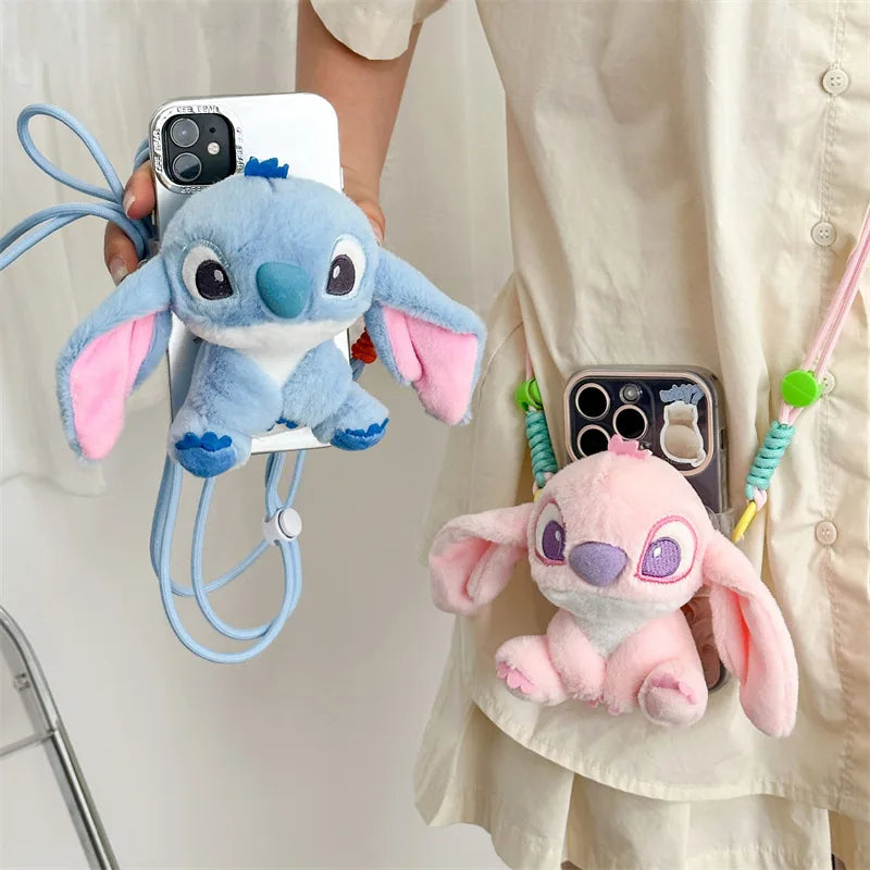 Plush Mobile Phone Bracket Kawaii Stitch Retractable Bracket Back Clip Slung Chain Lanyard Convenient Anti-fall Universal - The Shop At Crown Perth