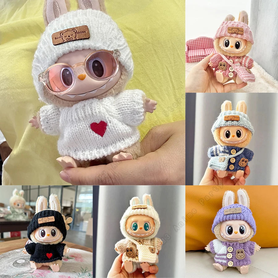 Doll clothes for Labubu Outfit V1 V2 V3 17cm Dolls Sitting Accessories Glasses Clothing Designer Kids Gift Sweater Hat Bag Set - The Shop At Crown Perth