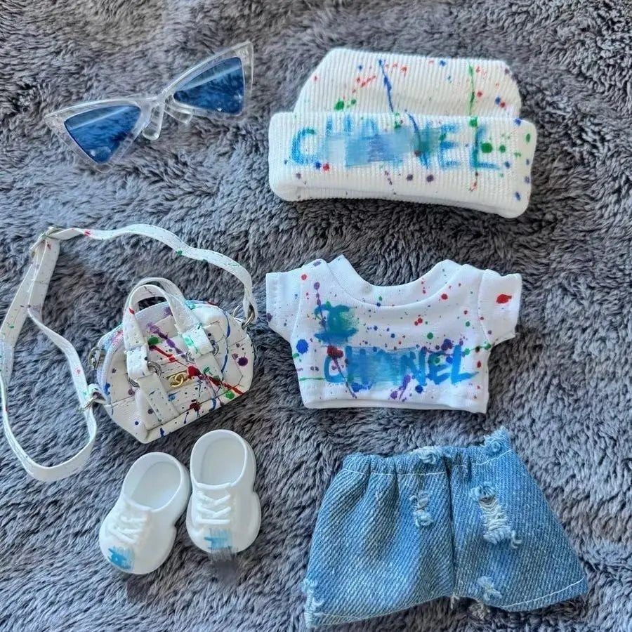 17cm V1 V2 V3 Hip-hop Jeans Splashed Print Sunglasses Crossbody Bag Set for Labubu Outfits DIY Accessories - The Shop At Crown Perth