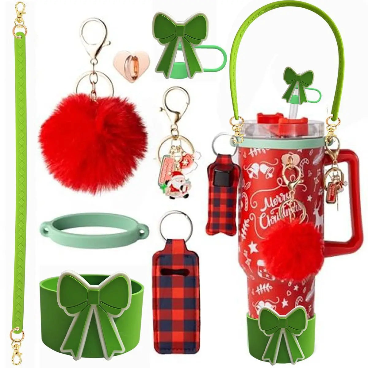 cross-border stanley accessories christmas stanley icecup diy bow decorated cup cover lipstick cover fuzzy ball - The Shop At Crown Perth