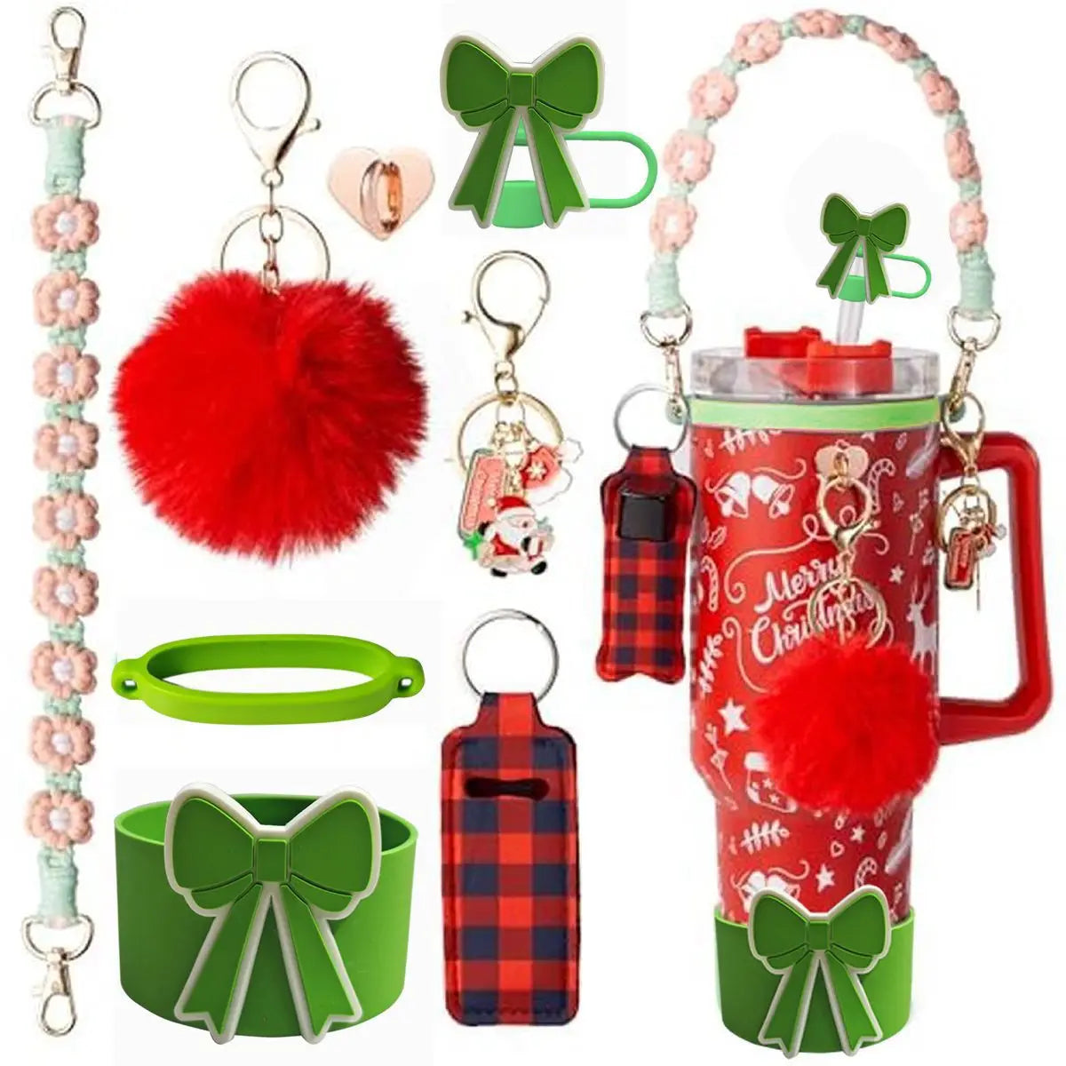 cross-border stanley accessories christmas stanley icecup diy bow decorated cup cover lipstick cover fuzzy ball - The Shop At Crown Perth