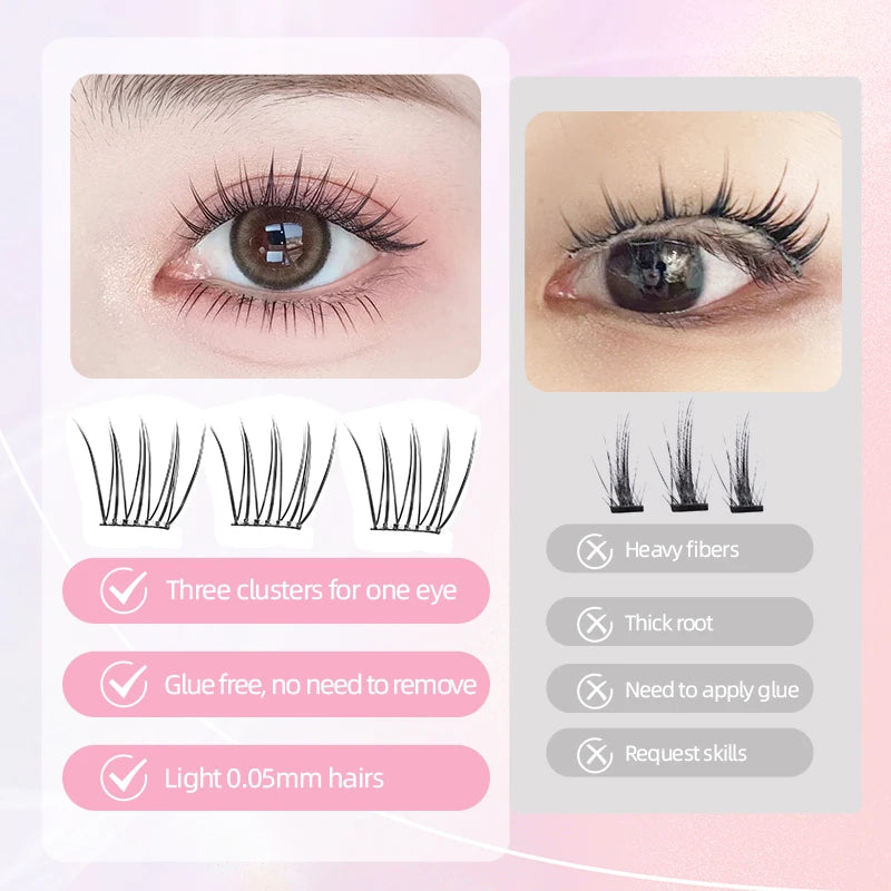 Yelix Self-adhesive Glue Free False Eyelashes Reusable DIY Segmented DIY Lashes Clusters No Glue Needed Natural Soft Lashes - The Shop At Crown Perth