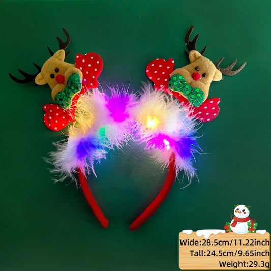 LED Christmas Feather Lighted Headband Santa Claus Elk Glow Hair Band Plush Hair Hoop Children Party Costume Xmas Decoration - The Shop At Crown Perth