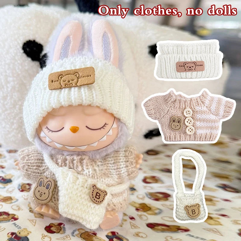 Doll clothes for Labubu Outfit V1 V2 V3 17cm Dolls Sitting Accessories Glasses Clothing Designer Kids Gift Sweater Hat Bag Set - The Shop At Crown Perth