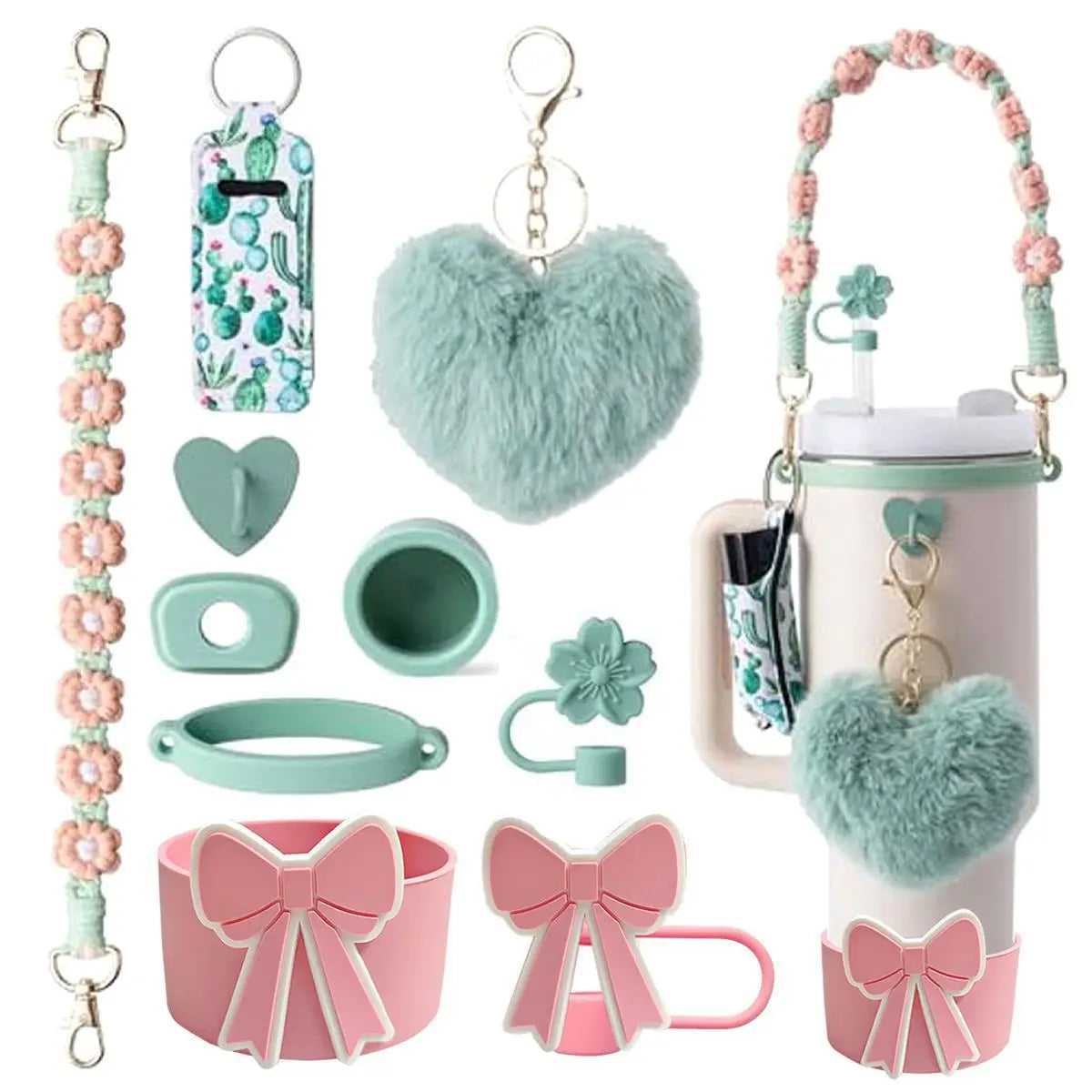 cross-border stanley accessories christmas stanley icecup diy bow decorated cup cover lipstick cover fuzzy ball - The Shop At Crown Perth