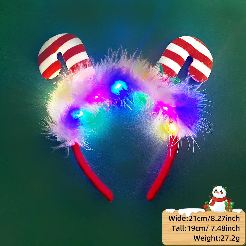 LED Christmas Feather Lighted Headband Santa Claus Elk Glow Hair Band Plush Hair Hoop Children Party Costume Xmas Decoration - The Shop At Crown Perth